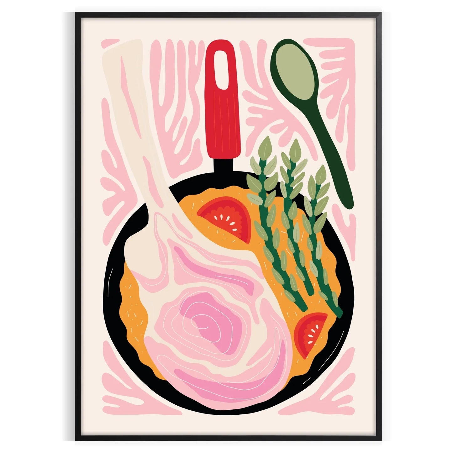 culinary space Kitchen 80s poster vibrant black orange hues wall art print charm decor unique artwork gift vintage enthusiasts available standalone
