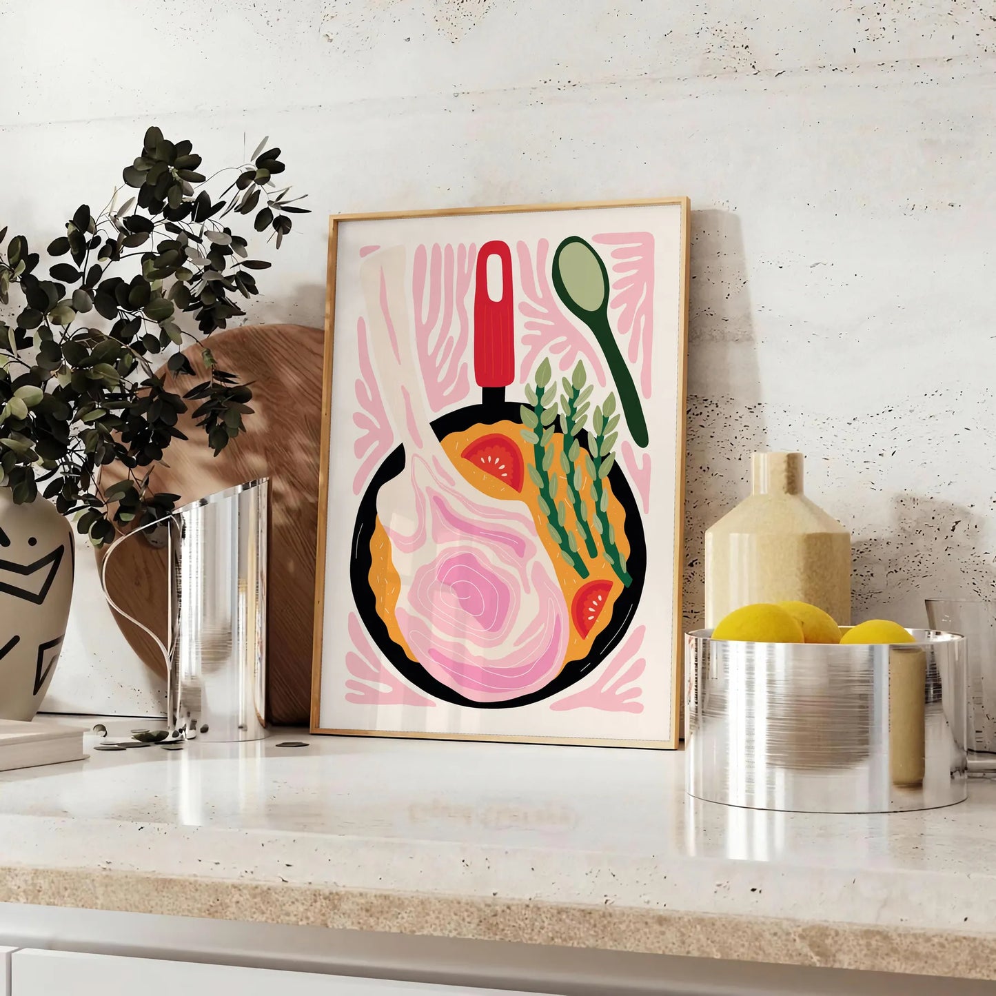 culinary space Kitchen 80s poster vibrant black orange hues wall art print charm decor unique artwork gift vintage enthusiasts available standalone