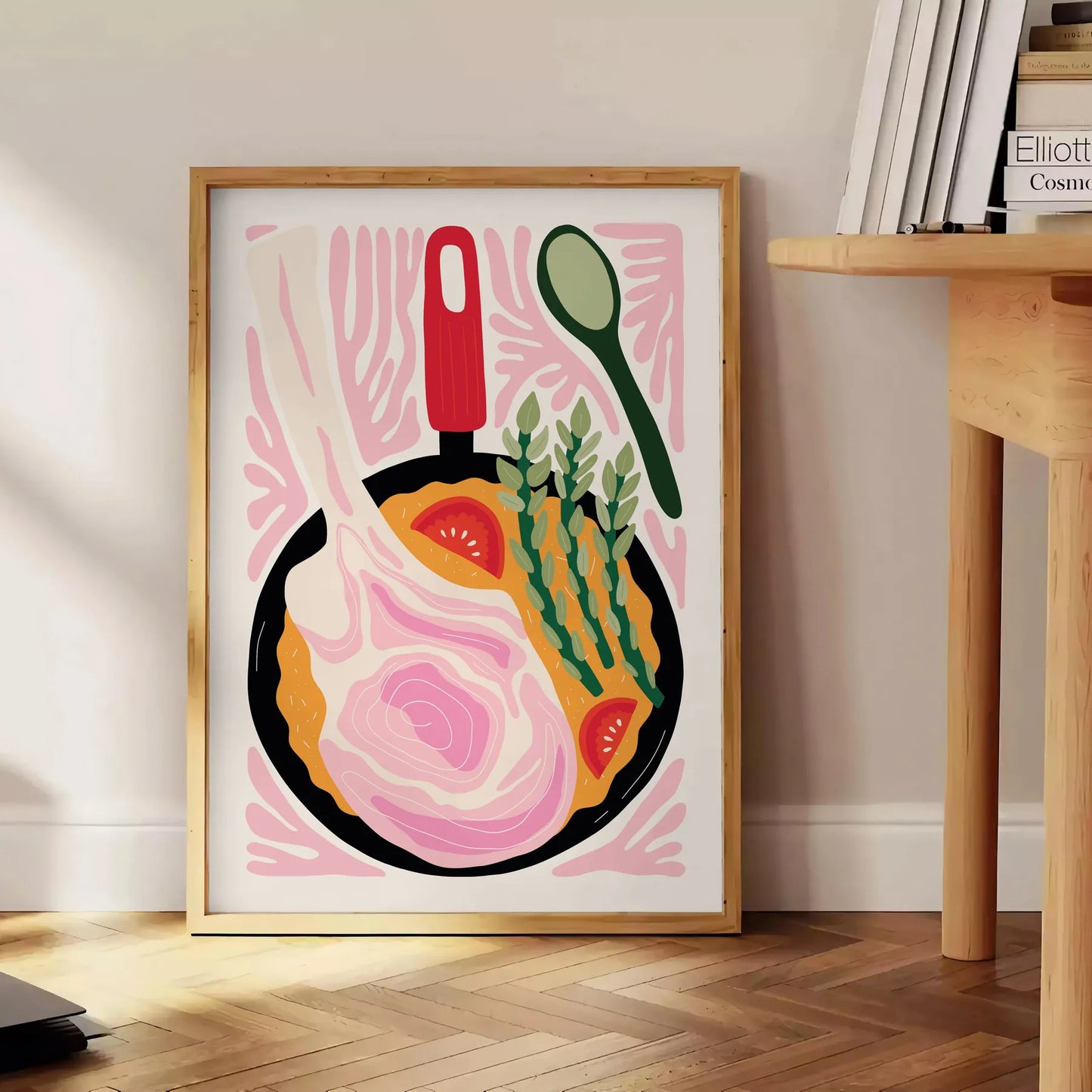 culinary space Kitchen 80s poster vibrant black orange hues wall art print charm decor unique artwork gift vintage enthusiasts available standalone